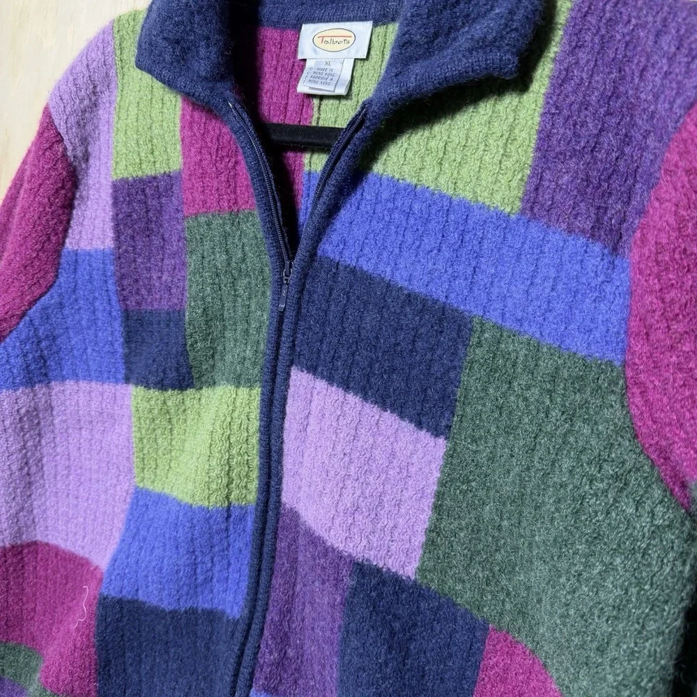 Talbots Wool Jacket XL Colorblock Zip Up Multicolor Boho Patchwork Coat - Picture 2 of 9